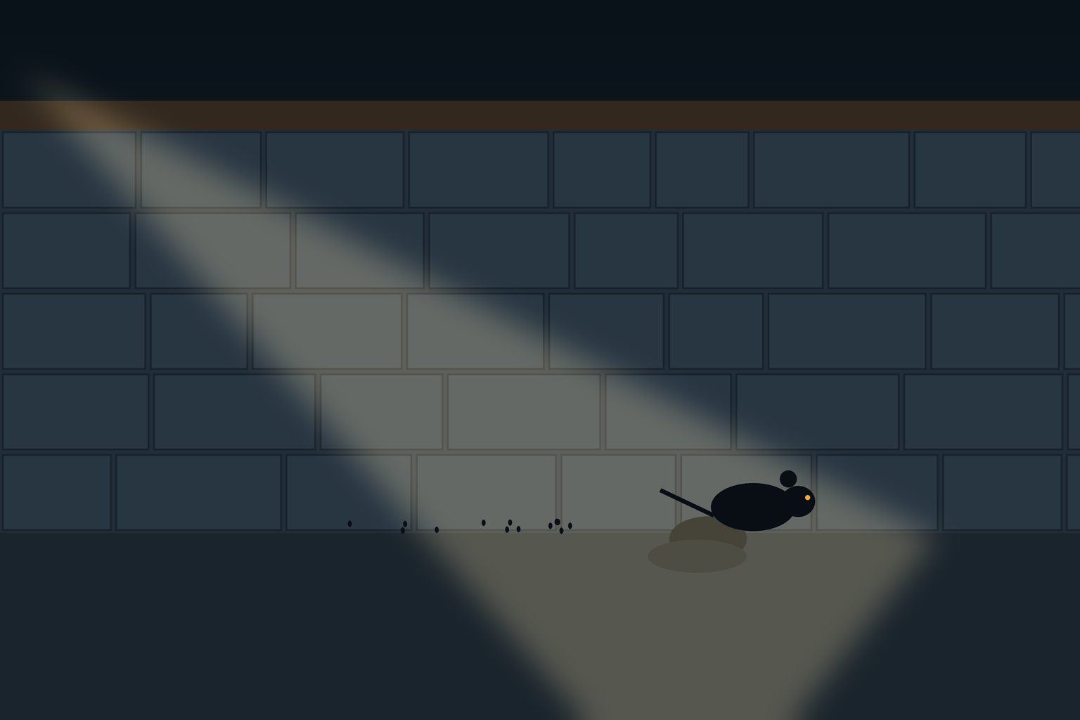 A Norway rat near a stone foundation gap on a Cleveland home at night